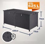Tuinbox Polyrotan Kussenbox Zwart 150x77x73cm met Wielen, Tuin en Terras, Verzenden, Nieuw