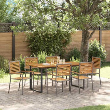 vidaXL Tuin eettafelset 7 st Grijs Massief Acaciahout, Verzenden, Nieuw, 7 zitplaatsen