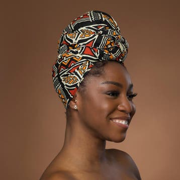 Afrikaanse hoofddoek Rood Oranje Bogolan Symbols - headwrap, Ophalen of Verzenden, Nieuw