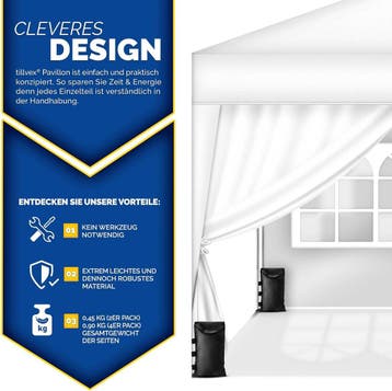 Tillvex® 2x Zijwand voor paviljoen - 3x3m - Wit, Tuin en Terras, Partytenten, Verzenden, Zo goed als nieuw
