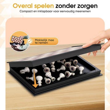 Woodley Magnetisch Schaakbord - Schaakspel met schaakstukken, Ophalen of Verzenden, Zo goed als nieuw