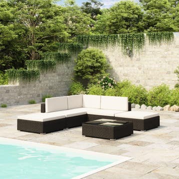 vidaXL 6-delige Loungeset met kussens poly rattan zwart, Verzenden, Nieuw, 6 zitplaatsen, Loungeset