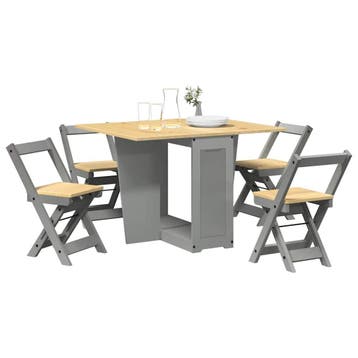 vidaXL 5-delige Eethoek Corona inklapbaar grenenhout grijs, Huis en Inrichting, Complete eetkamers, Verzenden, Nieuw