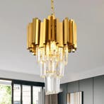 Gouden Kristallen Hanglamp 3 Lichts Modern, Huis en Inrichting, Lampen | Kroonluchters, Verzenden, Nieuw