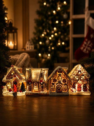 4x Peperkoekhuisjes met LED Verlichting  | Kerstdecoratie, Verzenden, Nieuw