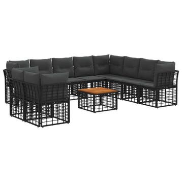 vidaXL Buiten bankenset 11 pcs Zwart en Donkergrijs, Verzenden, Nieuw, Rotan, Meer dan 8 zitplaatsen