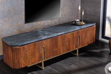 Design TV-bord GATSBY 160 cm bruin goud mangohout marmer, Ophalen of Verzenden, Nieuw
