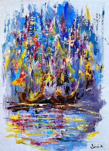 Konrad Biro - Flock of ship at sea, Antiek en Kunst