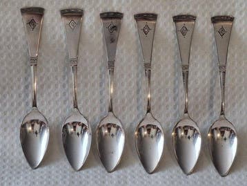 Lepel (6) - Zes antieke Hollandse Zilveren Art-deco Lepels,, Antiek en Kunst