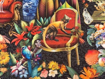 Surrealistische tuin met flamingo’s en tropische wonderen -, Antiek en Kunst