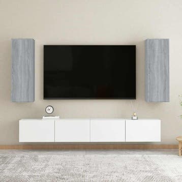 vidaXL Tv-meubelen 2 st 30,5x30x90 cm bewerkt hout grijs, Minder dan 50 cm, Verzenden, Nieuw, Minder dan 100 cm
