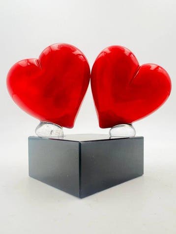 Guidotti - sculptuur, Coppia Cuori Love - 6 cm - Murano-glas