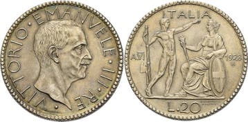 20 Lire 1928, Italien-koenigreich Vittorio Emanuele Iii 1..., Verzenden