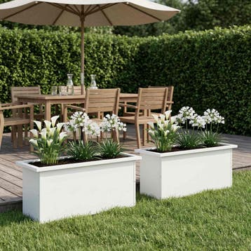 vidaXL Plantenbak met led 2 st Wit 30 x 80 x 30 cm Staal, Verzenden, Nieuw, Metaal, 60 tot 100 cm