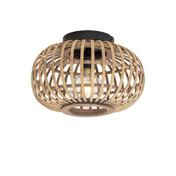 Smart plafondlamp zwart met bamboe incl. Wifi G95 - Amira, Huis en Inrichting, Lampen | Plafondlampen, Verzenden, Nieuw