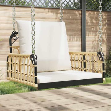 vidaXL Schommelstoel met kussens 63x58x39 cm poly rattan en, Verzenden, Nieuw, Metaal