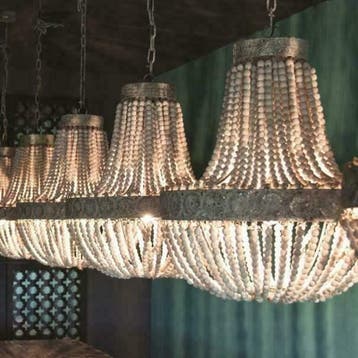 Grote handgemaakte Kralen Hanglamp Ø 52 cm - ACTIE !, Huis en Inrichting, Ophalen of Verzenden, Nieuw, Hout, 50 tot 75 cm