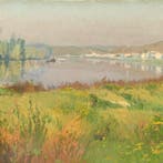 Charles Victor Guilloux (1866-1946) - Paysage - Bateau en, Antiek en Kunst, Kunst | Schilderijen | Klassiek