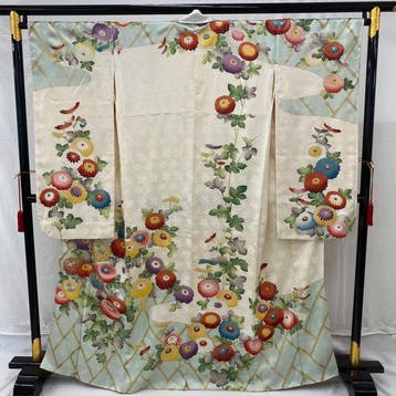 Japans vintage kimono Furisode, zijde wit, traditioneel, Antiek en Kunst