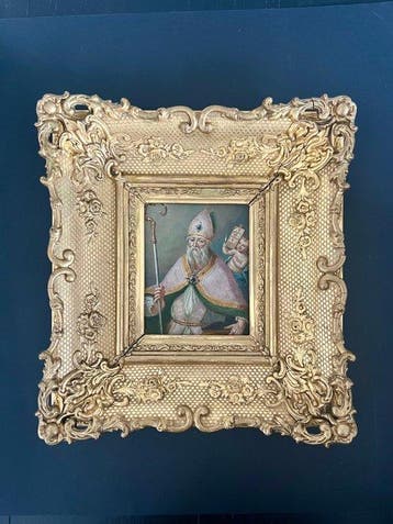non signé - Saint évêque et angelot - 27,5 x 30 cm