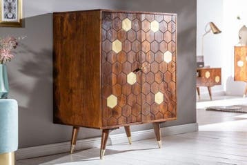 Massieve barkast MYSTIC LIVING 75cm acacia bruin goud retro, Ophalen of Verzenden, Nieuw