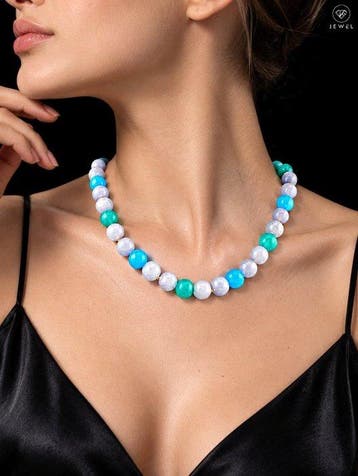 Aquamarijn Amazoniet Ketting - Chalcedoon Blauwe Edelsteen, Antiek en Kunst