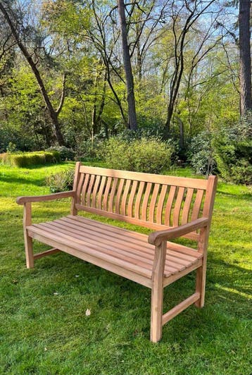 Tuinbank 150 cm breed teakhout, uit voorraad geleverd!, Tuin en Terras, Tuinbanken, Ophalen of Verzenden, Nieuw, Hout