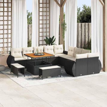 vidaXL Tuin Sofa Set 13 st 13-Aantal zitplaatsen Zwart en, Verzenden, Nieuw, Rotan, 3 zitplaatsen