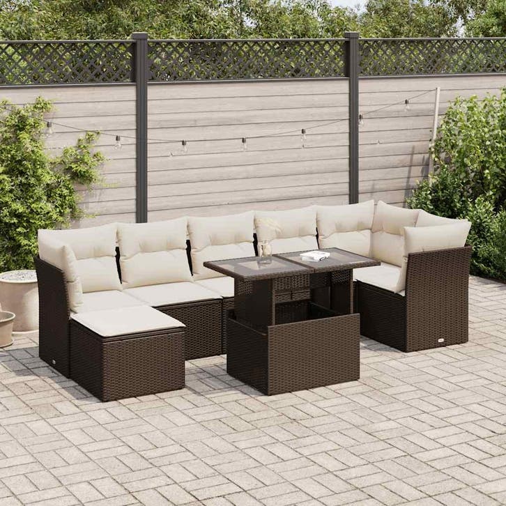 vidaXL 8-delige Loungeset met kussens poly rattan bruin, Tuin en Terras, Tuinsets en Loungesets, Loungeset, Nieuw, Rotan, Verzenden