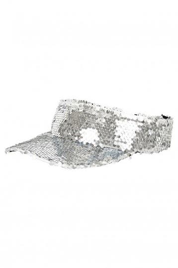 KIMU® Zonneklep Zilver Pailletten Pet Zilveren Sequin Glitte, Ophalen of Verzenden, Nieuw