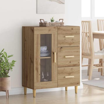 vidaXL Dressoir Artisan Eiken 69,5 x 34 x 90 cm Bewerkt hout, Huis en Inrichting, Kasten | Dressoirs, Verzenden, Nieuw, Overige houtsoorten