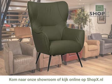 Leren fauteuil Flair - Toledo Olive (olijf/goen), Huis en Inrichting, Eigentijds, Modern, Retro, Romantisch, Nieuw, Ophalen of Verzenden