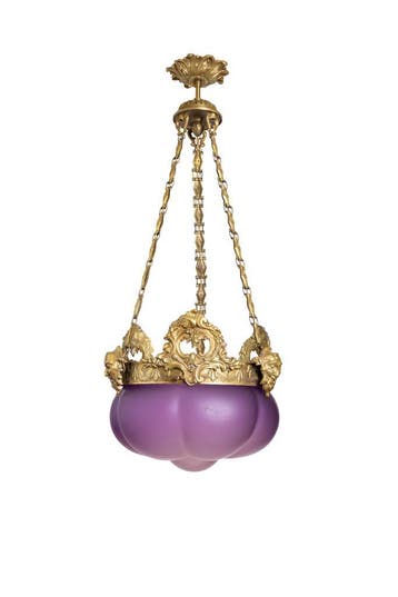 Antieke Franse HangLamp, c.a. 1910, Zeldzaam Paars Matglas, Verzenden