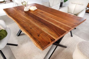 Massief houten eettafel MAMMUT 160cm acaciaboomrand X-frame, Ophalen of Verzenden, Nieuw