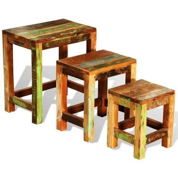 Bijzettafeltjes set - Vintage gerecycled hout | 35% Korting, Minder dan 45 cm, Minder dan 55 cm, Vintage, Ophalen of Verzenden