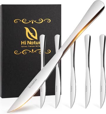HI NATURE™ Steakmessen 6 Stuks RVS | Vleesmessen, Messenset,, Ophalen of Verzenden, Zo goed als nieuw