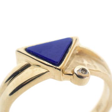 Gouden ring met Lapis Lazuli en diamant; 0,005 ct., Gebruikt, Ophalen of Verzenden, 17 tot 18, Met edelsteen