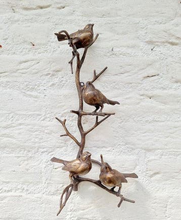 sculptuur, 4 vogeltjes op een tak - 42 cm - Brons, Antiek en Kunst