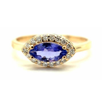 Ring - 14 karaat Geel goud - 0.83ct. tw. Tanzaniet - Diamant, Sieraden, Tassen en Uiterlijk, Ringen, Nieuw