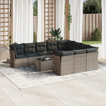 vidaXL 11-delige Loungeset met kussens poly rattan grijs, Verzenden, Nieuw, Loungeset