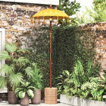 vidaXL Balinese parasol met basis Geel 95 x 95 x 260 cm, Verzenden, Nieuw, Minder dan 1 meter