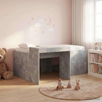 vidaXL Hoge Bed Frame met Bureau voor Kinderen Betongrijs 80, Verzenden, Nieuw, Grijs, Hout