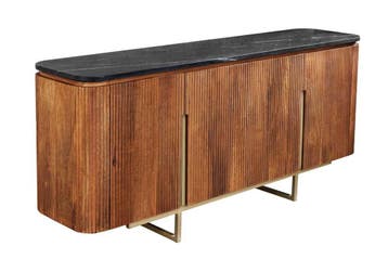 Design Dressoir GATSBY 160cm bruin goud mangohout marmer, Ophalen of Verzenden, Nieuw