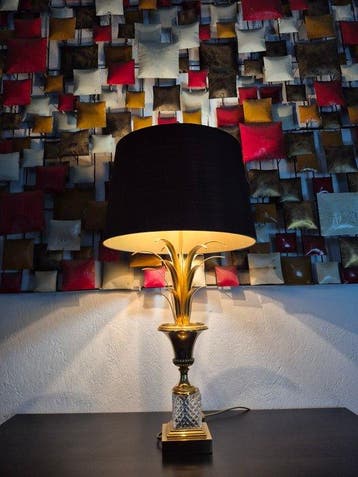 Tafellamp - Messing, Kristal - Vintage Hollywood Regency, Antiek en Kunst