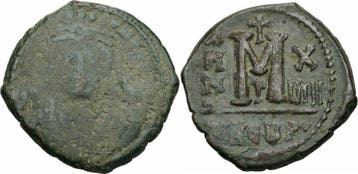 Byzanz Mauricius Tiberius Follis Antiochia Theoupolis 599..., Verzenden