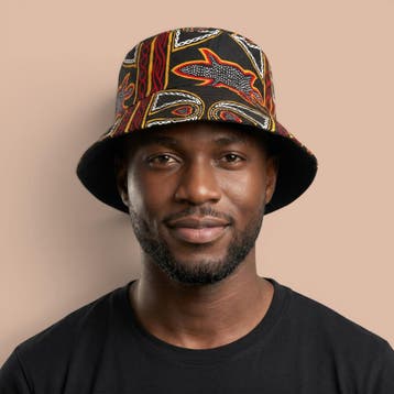 Bucket hat / Vissershoedje met Afrikaanse print - Zwart Rood, Ophalen of Verzenden, Nieuw
