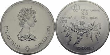 Kanada 10 Dollars 1974 zilver Xxi Olympiade 1976 Montréal.., Verzenden