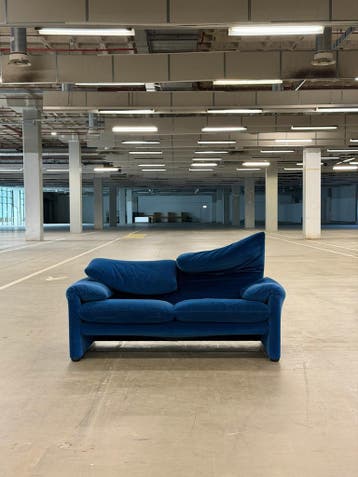 Cassina Maralunga 2-zits Bank | Blauw | Vintage, 150 tot 200 cm, Stof, Tweepersoons, 75 tot 100 cm
