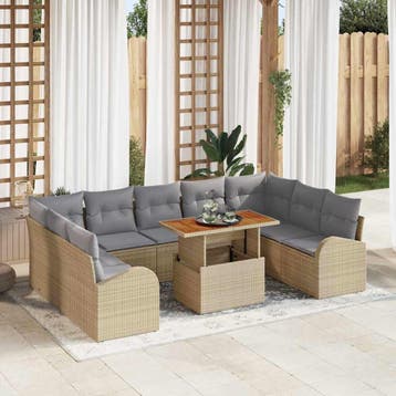 vidaXL Tuin Sofa Set 10 st Beige Poly riet, Verzenden, Nieuw, Meer dan 8 zitplaatsen