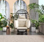 Nieuwe Rotan Ei Schommelstoel – Rotan grijs en wit van kleur, Tuin en Terras, Verzenden, Nieuw, Rotan